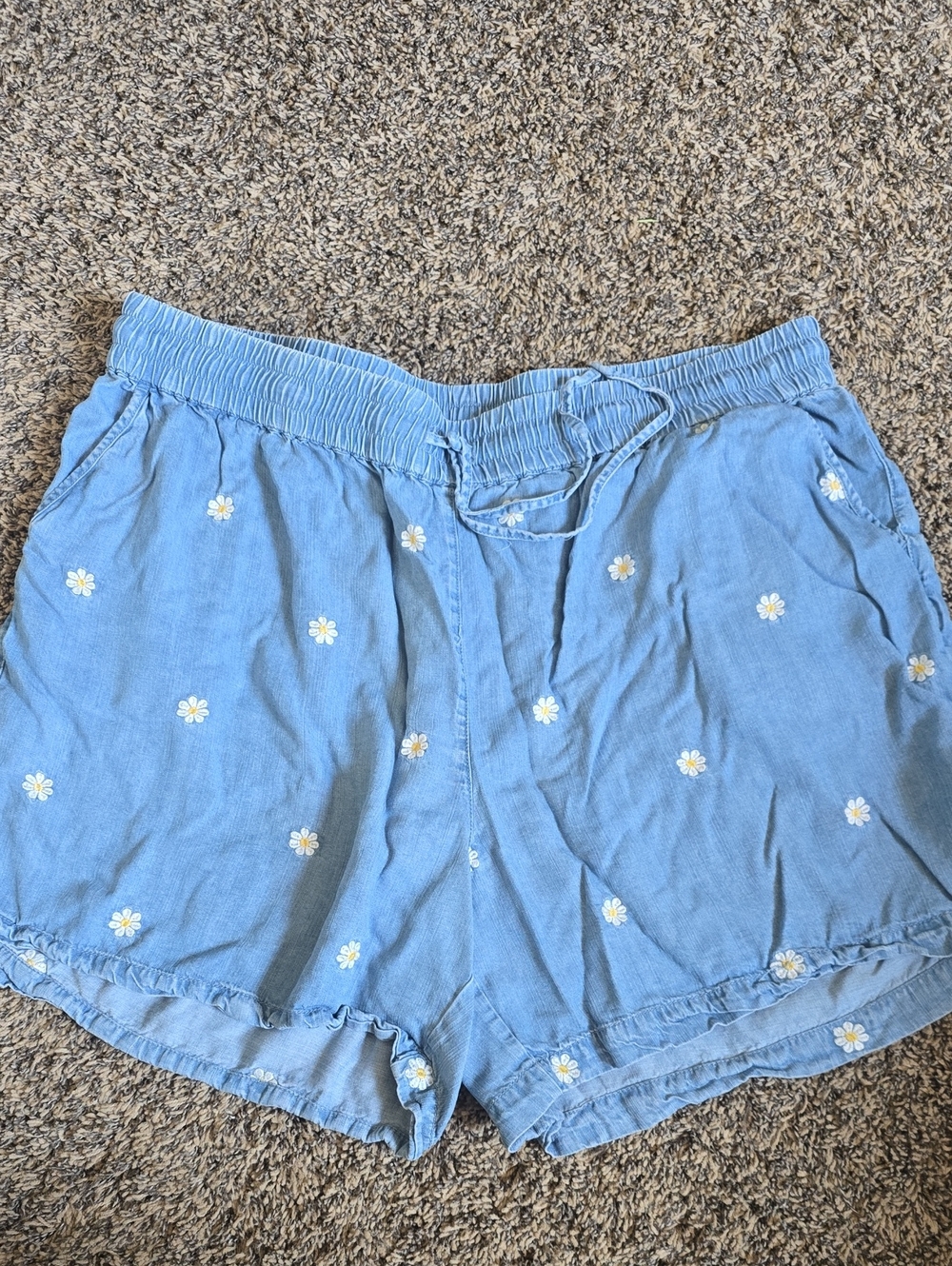 Philosophy Light Blue Daisy Embroidered High Waist Shorts
